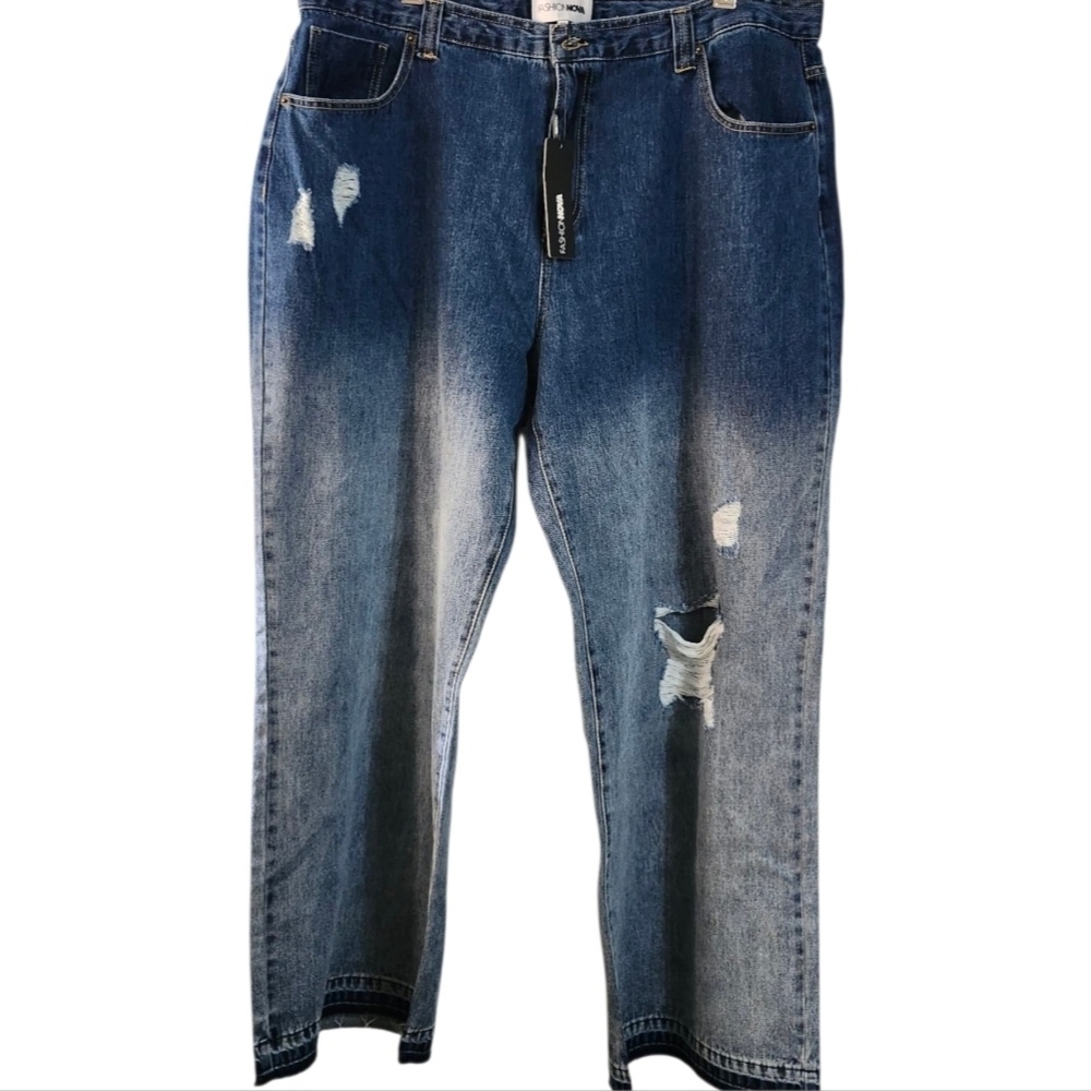 Fashion Nova Blue Distressed Boyfriend Jeans - Picture 4 of 9